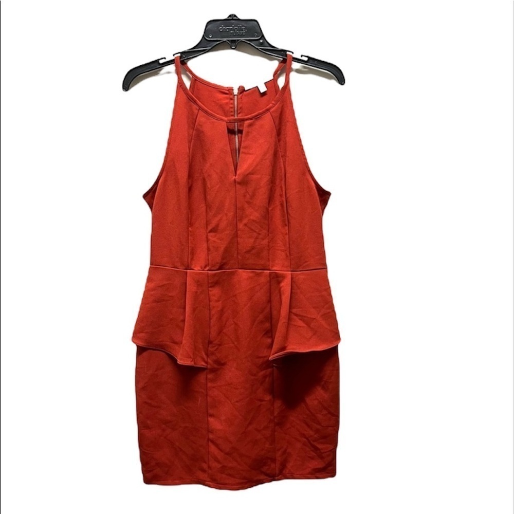 2/$30 Papaya - Rust Red Orange Halter Peplum Mini Dress Size Large